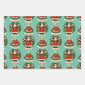 ヴィンテージホリデー応援インティール（緑がかった色） ラッピングペーパーシート (正面3)