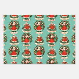 ヴィンテージホリデー応援インティール（緑がかった色） ラッピングペーパーシート