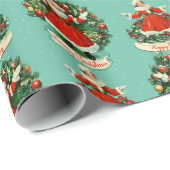 ヴィンテージホリデー応援インティール（緑がかった色） ラッピングペーパー (ロールコーナー)