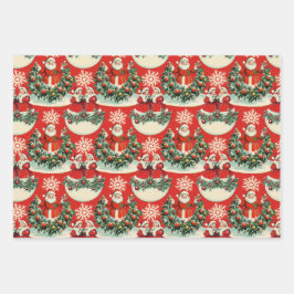 ヴィンテージホリデー応援イン赤 ラッピングペーパーシート