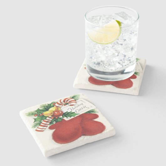 ヴィンテージホリデー応援クリスマスミッテンズ ストーンコースター (横)