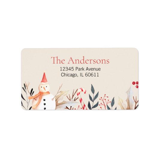 ヴィンテージホリデー雪だるまクリスマスアドレス ラベル (正面)