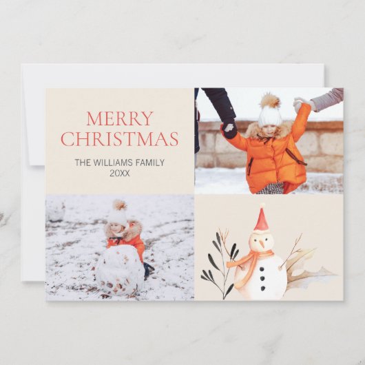 ヴィンテージホリデー雪だるまクリスマスフォトカード シーズンカード (正面)