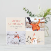 ヴィンテージホリデー雪だるまクリスマスフォトカード シーズンカード (スタンド正面)