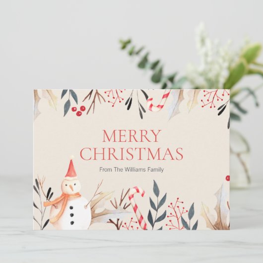 ヴィンテージホリデー雪だるまクリスマスホリデーカード シーズンカード (スタンド正面)