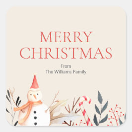 ヴィンテージホリデー雪だるまクリスマス スクエアシール