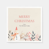 ヴィンテージホリデー雪だるまクリスマス スタンダードカクテルナプキン (正面)