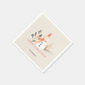 ヴィンテージホリデー雪だるまクリスマス スタンダードカクテルナプキン (角)