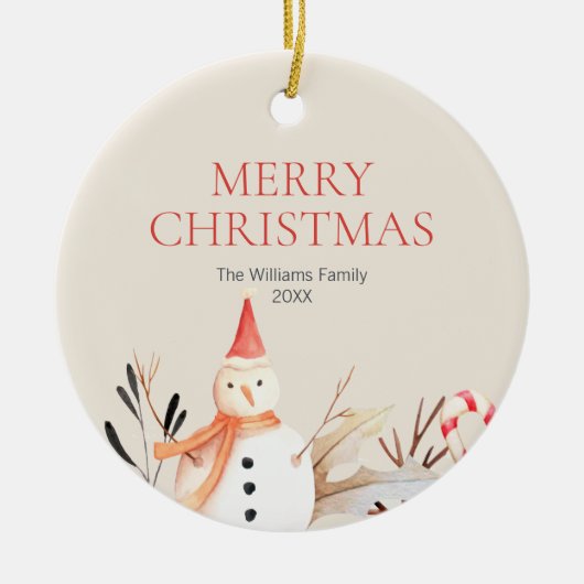 ヴィンテージホリデー雪だるまクリスマス セラミックオーナメント (正面)
