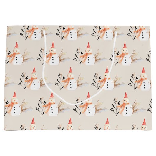 ヴィンテージホリデー雪だるまクリスマス ラージペーパーバッグ (正面)