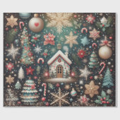 ヴィンテージホリデー魅力的コテージクリスマス ラッピングペーパー (フラット)