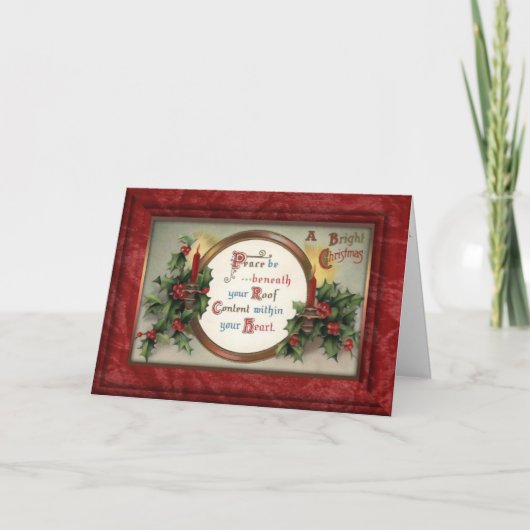 ヴィンテージホリーとキャンドルのクリスマスカード シーズンカード (正面)