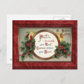 ヴィンテージホリーとキャンドルのクリスマスポストカード シーズンポストカード (正面/裏面)