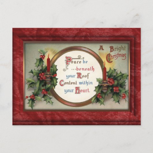 ヴィンテージホリーとキャンドルのクリスマスポストカード シーズンポストカード (正面)