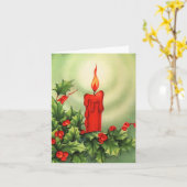 ヴィンテージホリーとキャンドルクリスマスカード カード (黄色い花)