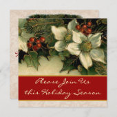 ヴィンテージホリーと花のディナー招待状 招待状 (正面/裏面)