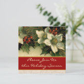 ヴィンテージホリーと花のディナー招待状 招待状 (スタンド正面)