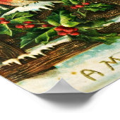 ヴィンテージホリーと鳥のクリスマス ポスター (角)