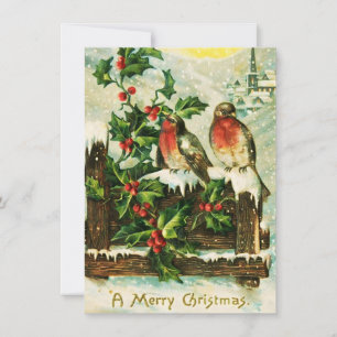 ヴィンテージホリーと鳥クリスマスカード シーズンカード