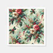ヴィンテージホリーエレガントとベリークリスマスグリーン スタンダードカクテルナプキン (正面)