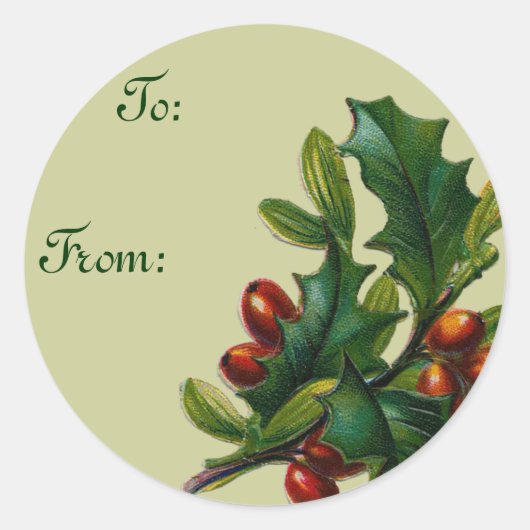 ヴィンテージホリークリスマスギフトタグ ラウンドシール (正面)