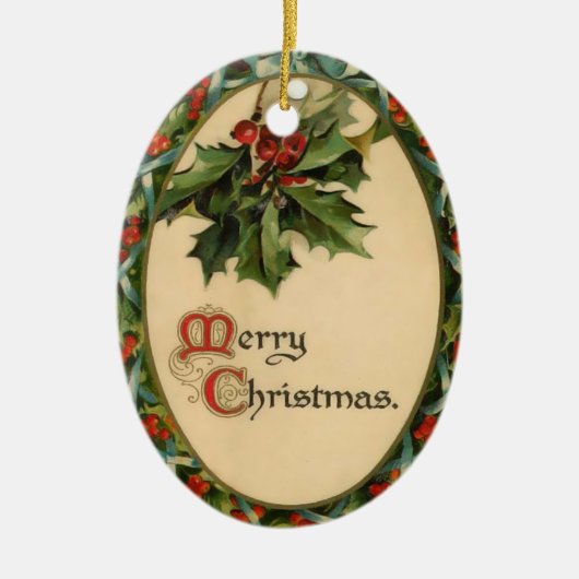 ヴィンテージホリークリスマス飾り セラミックオーナメント (正面)