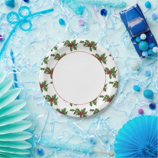 ヴィンテージホリースタムオンホワイト紙プレート ペーパープレート (パーティー)