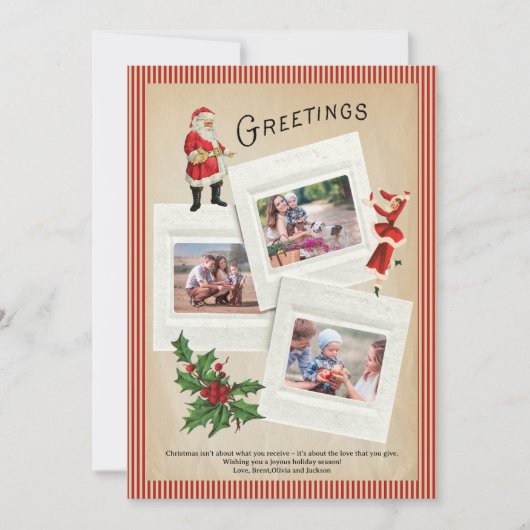 ヴィンテージホリーフォトコラージメリークリスマス シーズンカード (正面)