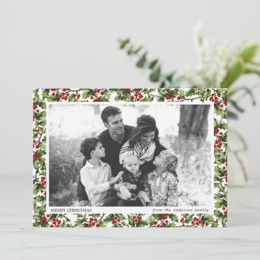 ヴィンテージホリーフォトフレームクリスマス 招待状 (スタンド正面)