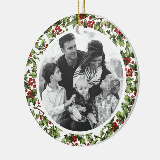 ヴィンテージホリーフレーム写真オーナメントとモノグラム セラミックオーナメント (左)