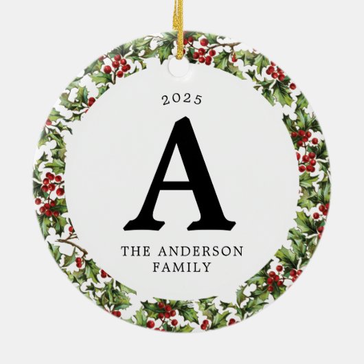 ヴィンテージホリーフレーム写真オーナメントとモノグラム セラミックオーナメント (裏面)