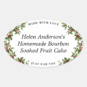 ヴィンテージホリーフレーム楕円クリスマスギフトラベル 楕円形シール (正面)