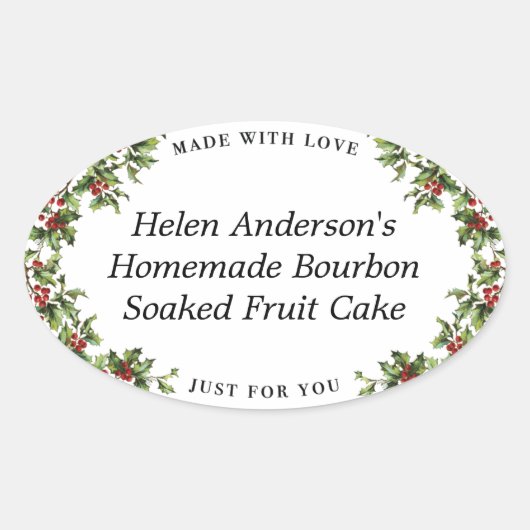 ヴィンテージホリーフレーム楕円クリスマスギフトラベル 楕円形シール (正面)