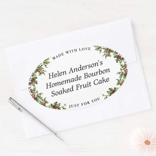 ヴィンテージホリーフレーム楕円クリスマスギフトラベル 楕円形シール (封筒)