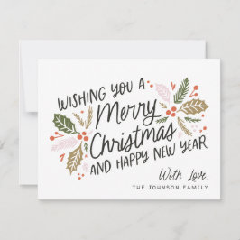 ヴィンテージホリーブライトタイポグラフィクリスマスノーフォト シーズンカード