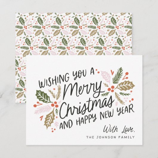 ヴィンテージホリーブライトタイポグラフィクリスマスノーフォト シーズンカード (正面/裏面)