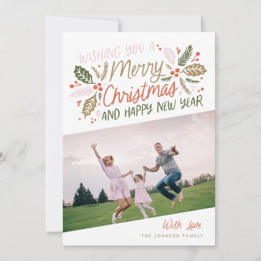 ヴィンテージホリーブライトタイポグラフィクリスマスフォト シーズンカード (正面)