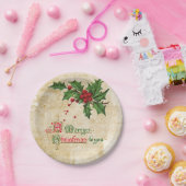 ヴィンテージホリーベリーとメリークリスマスメッセージ ペーパープレート (パーティー)