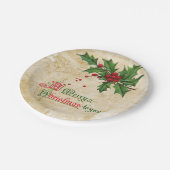 ヴィンテージホリーベリーとメリークリスマスメッセージ ペーパープレート (アングル)