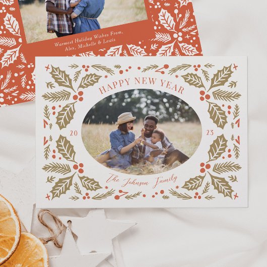 ヴィンテージホリーベリーオーバルフォト |赤と金色 シーズンカード