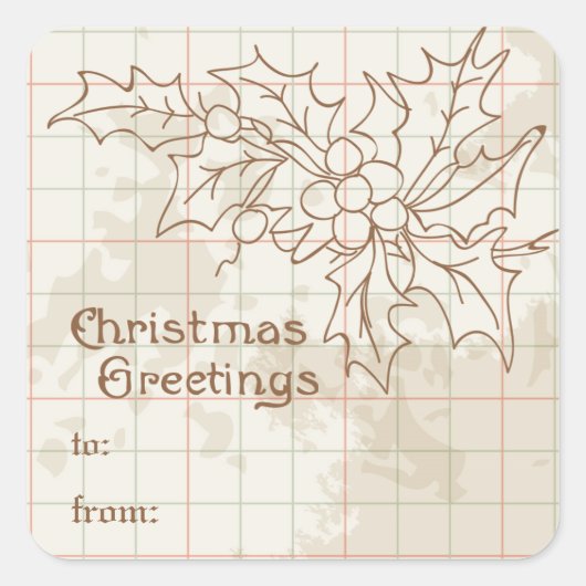 ヴィンテージホリーベリーカスタムズホリデークリスマス スクエアシール (正面)