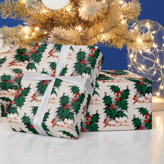ヴィンテージホリーベリークリスマスパーティーラップ ラッピングペーパー (クリスマス)