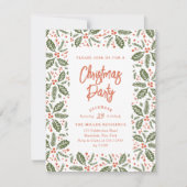 ヴィンテージホリーベリークリスマスパーティー赤と緑 招待状 (正面)