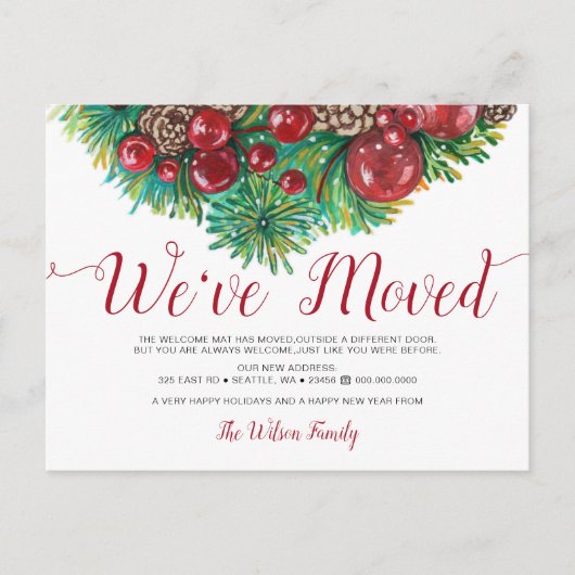 ヴィンテージホリーベリーパインコーンホリデイムービング 案内ポストカード (正面)