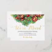 ヴィンテージホリーベリーパインコーン移動 箔シーズンポストカード (正面/裏面)
