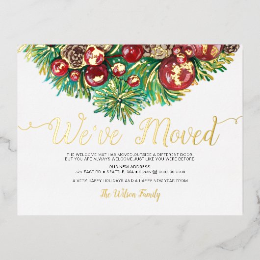 ヴィンテージホリーベリーパインコーン移動 箔シーズンポストカード (正面)