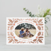 ヴィンテージホリーベリーフォトクリスマスブライトレッド 箔シーズンカード (立ち正面)