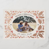 ヴィンテージホリーベリーフォトクリスマスベージュ 箔シーズンカード (正面)