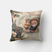 ヴィンテージホリーベリーベージュフォトクリスマス クッション (裏面)