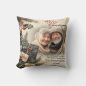 ヴィンテージホリーベリーベージュフォトクリスマス クッション (正面)